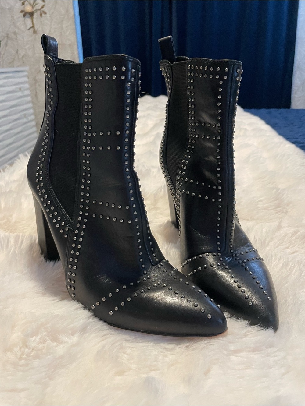 Vince Camuto Black Studded Leather Ankle Boots